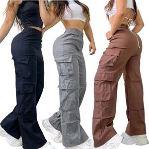 새로운 스트레이트 카고 바지 여성 하이 웨스트 헐렁한 바지 캐주얼 와이드 레그 슬림 빈티지 Y2K streetwear 포켓 패션 캐주얼 바지