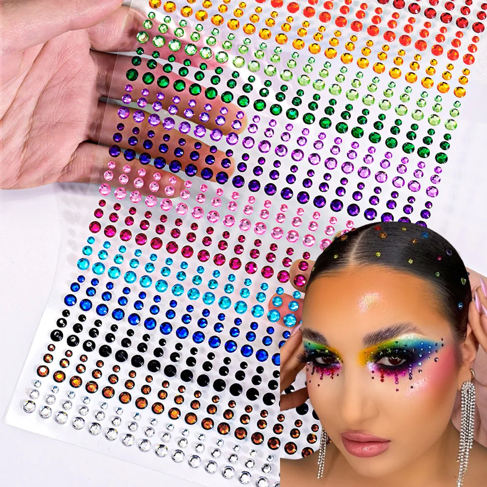 162/216/900pcs 눈 & 얼굴 & 바디 다이아몬드 문신 스티커 3/4/5/6mm 컬러 반짝이 라인 석 문신 파티 메이크업 보석 액세서리