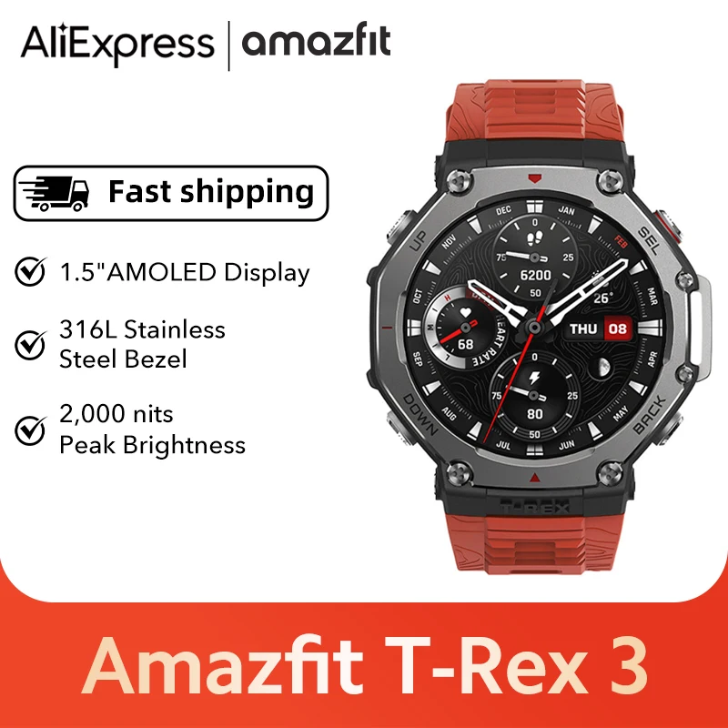 Amazfit T-Rex 3 T Rex 3 야외용 스마트워치 48mm AMOLED 디스플레이 6개 위성 시스템 듀얼 밴드 GPS 170 스포츠 모드 스마트 워치