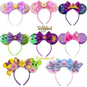 새로운 디즈니 라푼젤 마이키 마우스 귀 머리띠 해바라기 스팽글 보우 헤어 밴드 여성용 소녀 키즈 카멜레온 헤어 액세서리