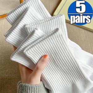 1/5켤레 남성용 새 면 신상 스타일 흰색 양말 남성용 부드럽고 통기성 좋은 스포츠 롱 양말 여름 겨울 남성용 양말 플러스 사이즈