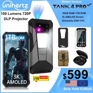유니허츠 탱크 4 프로 8849 러기드 폰 5G AI 내장 720P 프로젝터 IP68/69 디멘시티 8300 512GB/1TB ROM 16GB/18GB RAM 3k AMOLED