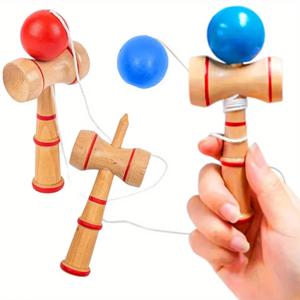 나무 켄다마 장난감 - 손과 눈의 협응력 및 균형 훈련을 위한 빨간색 & 파란색 저글링 볼, 초보자에게 적합한 생일 선물 JXB