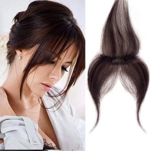 100% 인모 다크 브라운 라이트 브라운 자연스러운 이마 앞머리 3D 앞머리 가발 여성용 헤어피스 헤드 커튼 피스