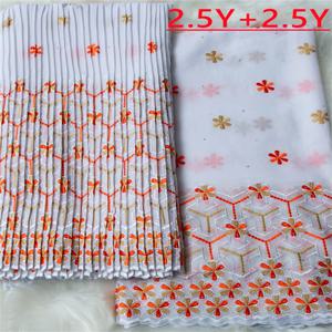 2026 최신 디자인 스위스 보일 레이스 원단 2.5야드+2.5야드 프랑스 나이지리아산 코튼 드라이 레이스 스톤 장식 여성 파티 드레스용