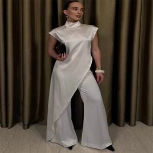 토시 캐주얼 슬리브리스 새틴 맥시 드레스 여성 터틀넥 패치워크 슬림 패션 솔리드 출퇴근 드레스 여성 롱 드레스 2025