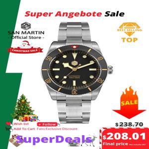 산 마틴 새로운 37mm BB54 빈티지 다이버 시계 NH35 자동 기계식 남성용 손목 시계 사파이어 축광 방수 200m SN0138