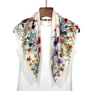실크 울 65 스퀘어 스카프 다용도 가을 겨울 스타일 뽕나무 실크 울 숄 양면 실크 스카프 식물 꽃무늬