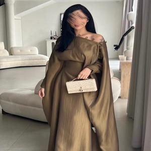 중동 스타일 버튼 롱 로브 드레스 빈티지 가운 웨딩 파티 이브닝 의상 프린세스 스커트 형태 세븐 슬리브 길이