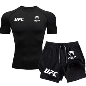 UFC 로고 남성 타이트핏 티셔츠 반바지 여름 캐주얼 스포츠 파이팅 패션 피트니스 상의 하의 투피스 세트