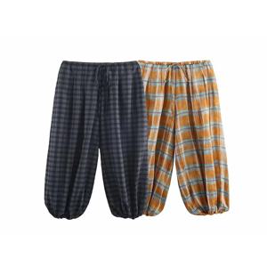 여성용 2025 가을 패션 다용도 블루머 체크 프린트 루즈 팬츠 여성용 하이웨이스트 드로스트링 캐주얼 바지
