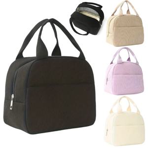 재사용 가능한 보온 도시락 가방 자수 휴대용 코듀로이 점심 가방 아이들용 학교/여행/출장에 이상적