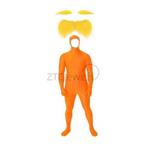 할로윈 코스프레 파티 점프수트 오렌지 의상 노란 콧수염과 눈썹이 드러나는 오렌지색 바디수트 가장무도회 의상