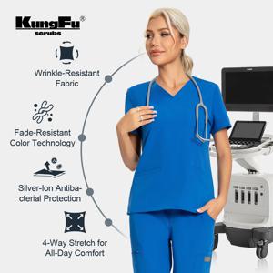 여성 수술복 세트 항균 의료 유니폼 상의와 바지 세트 부드러움 주름 방지 방수 작업복