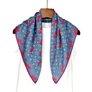 양면 실크 울 스카프 체리 패턴 겨울 스타일 다용도 숄 스카프 여성용 다기능 작은 사각 스카프