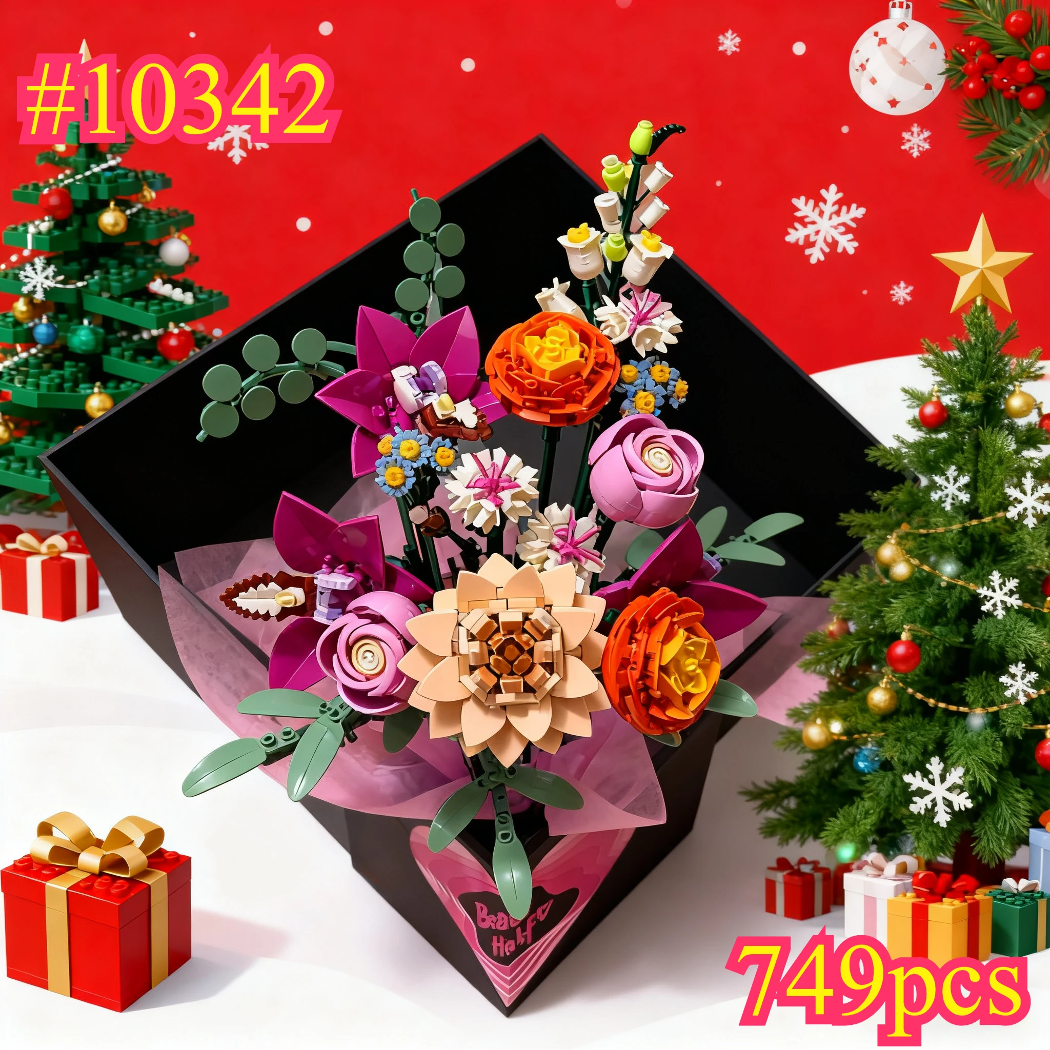 블루밍 브라이트 플라워 부케 빌딩 블록 세트 10342 레고 호환 입자 크리스마스 선물용 749개