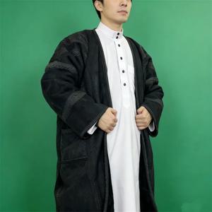 겨울용 두꺼운 따뜻한 인조 모피 주바 토브 사우디 아라비아 로브 비슈트 남성 무슬림 기모노 가디건 롱 코트 아바야 디쉬다샤 이슬람 의류