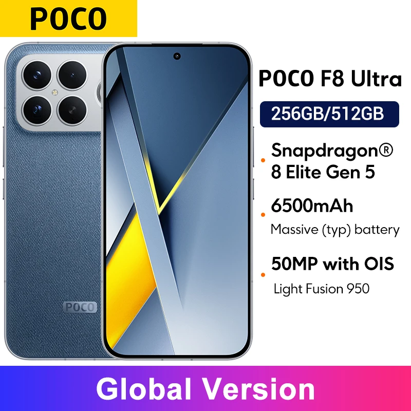 【월드 프리미어】POCO F8 울트라 스마트폰 스냅드래곤 8 엘리트 5세대 6500mAh 6.9인치 120Hz POCO 하이퍼 RGB AMOLED 디스플레이 NFC 지원