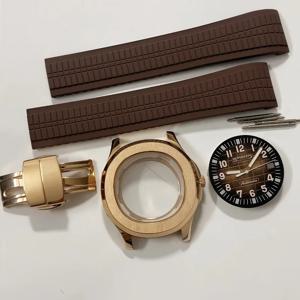 새로운 시계 액세서리 42MM 그레네이드 케이스 로즈 골드 케이스 러버 스트랩 리터럴 니들 세트 사파이어 글래스