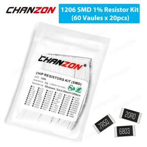 1200개 SMD 1206 저항기 키트 0ohm - 10M Ohm 1/4W 와트 1% 고정밀 필름 칩 저항 모듬 세트(60값 x 20개)