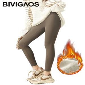 BIVIGAOS 양고기 벨벳 따뜻한 상어 바지 여성 가을 ​​겨울 높은 허리 슬림 스포츠 레깅스 양털 원활한 상어 가죽 레깅스