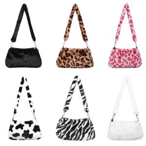 새로운 여성 캐주얼 숄더 백 동물 프린트 레오파드 플러시 레이디 숄더 겨드랑이 가방 여성 메신저 백 크로스 바디 백