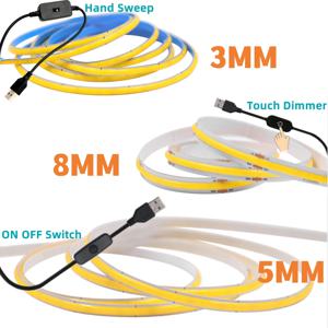 USB 디밍이 가능한 COB LED 스트립 빛 3MM 5MM 8MM RA90 고밀도 320LED/M 3000K 4000K 6500K FOB 유연한 리본 테이프 로프 램프