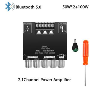 ZK-MT21 사운드 증폭기 모듈 2x50W + 100W 2.1 채널 서브우퍼 Bluetooth 5.0 디지털 전력 증폭기 보드 AUX 12V/24V 스테레오
