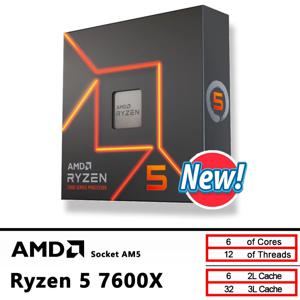 AMD 새로운 Ryzen 5 7600X CPU R5 7600X 4.7 GHz 6코어 12스레드 5NM L3=32M 100-000000593 소켓 AM5 쿨러 없이 밀봉됨
