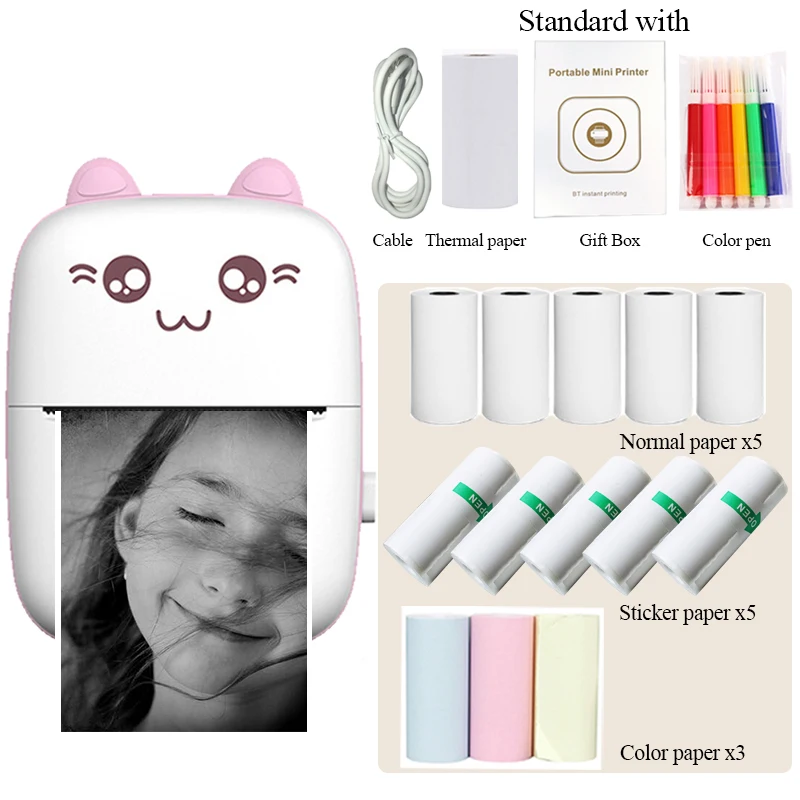 휴대용 열전사 프린터 미니 CAT 사진 인쇄 포켓 열전사 라벨 프린터 58mm 인쇄 무선 블루투스 안드로이드 IOS 프린터