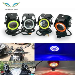 LED 보조 오토바이 헤드라이트 범용 1200LM 엔젤 아이즈 U7 미니 오토바이 스포트라이트, 자전거 램프 액세서리, 125W