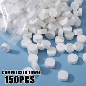 150pcs 휴대용 압축 수건 일회용 얼굴 청소 부드러운 압축 손 닦아 수건 부직포 메이크업 물티슈