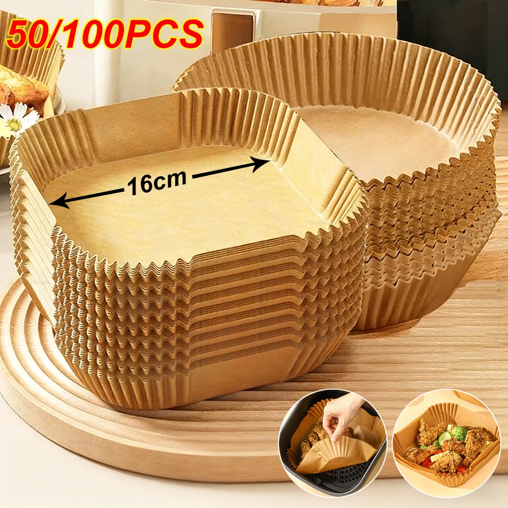 에어프라이어 종이 100개 일회용 에어프라이어 베이킹 종이 원형 사각형 에어프라이어 라이너 베이킹 종이 에어프라이어 액세서리 50개