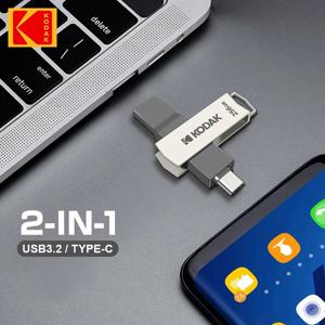 오리지널 코닥 더블 닙 타입 C&USB 플래시 드라이브 64GB 128GB 32GB 펜드라이브 고속 메모리 메탈 스틱 스마트폰 노트북용