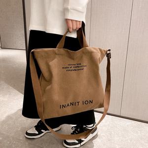 일본 캔버스 남성과 여성의 간단한 크로스 바디 백 워시 캔버스 두꺼운 핸드백 대용량 예술 학생 패키지 가방