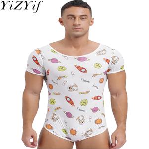 남성 잠옷 바디 슈트 잠옷 귀여운 만화 프린트 반소매 레오타드 버튼 가랑이 기저귀 Rompers 파자마 수영 수영복