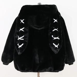 Nerazzurri 여성용 귀여운 모피 코트, 귀엽고 부드럽고 두껍고 따뜻한 모피 코트, 토끼 귀, 귀여운 푹신한 재킷, 후드 2024, 가을 겨울