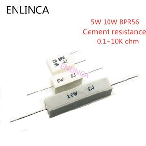 10pcs 5W 10W BPR56 세라믹 저항기 0.1 ~ 10k 옴 0.33R 1R 10R 100R 0.22 0.33 1 10 100 1K 10K 시멘트 저항 옴
