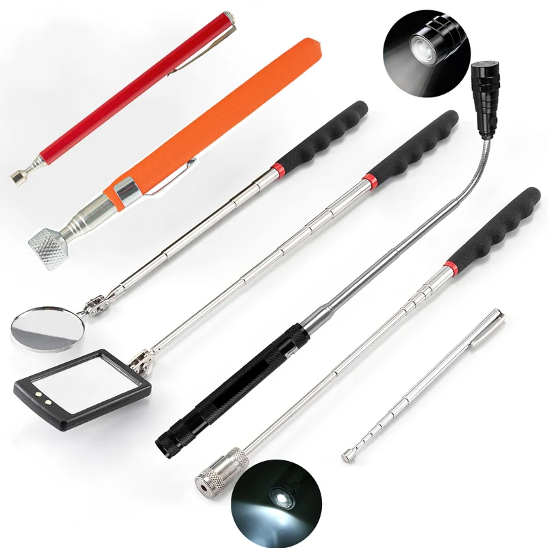 텔레스코픽 마그네틱 픽업 도구 스틱 세트 검사 거울 텔레스코픽 LED 손전등 남성용 멋진 가제트 아빠 남편 어린이