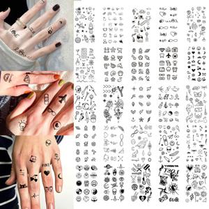 10개 귀여운 손가락 패턴 방수 임시 타투 스티커 별이 빛나는 하늘 우주비행사 장미 바디 아트 팔 가짜 타투 슬리브 여성 남성용