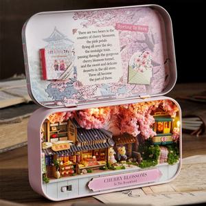 상자 극장 DIY 나무 인형 집 미니어처 상자 귀여운 인형 집 3D 퍼즐 조립 건물 모델 키트 생일 선물을위한 장난감