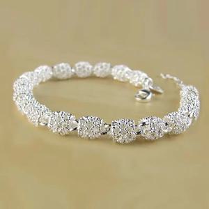 여성을위한 925 실버 꽃 비즈 참 팔찌 할로우 볼 실버 팔찌 조정 가능한 웨딩 파티 쥬얼리 선물