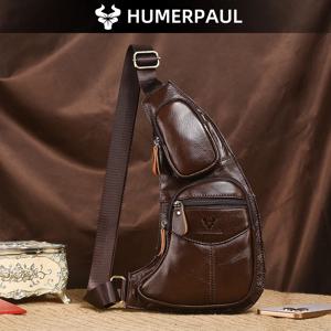 HUMERPAUL 레트로 가죽 가슴 가방 남성용 대용량 크로스 바디, 캐주얼 야외 여행 하이킹 전화 팩, 진짜 가죽 슬링 백
