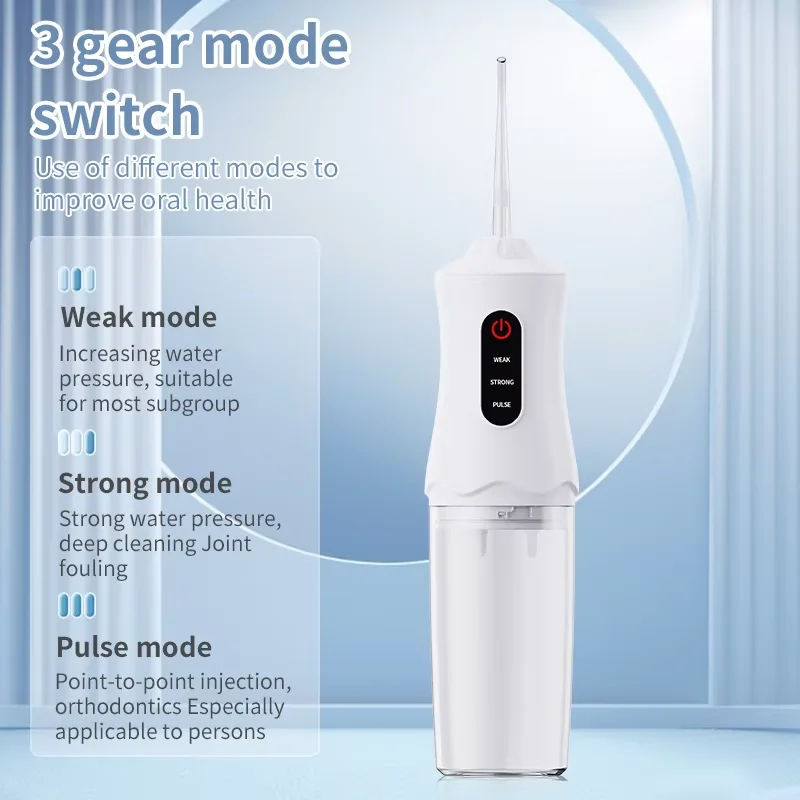 구강 세정기 휴대용 치아 세정기 USB 충전식 워터 제트 치실 치아 청소기 4개의 제트 팁 220ml 3가지 모드 IPX7 1400rpm