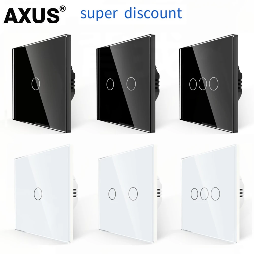 AXUS EU 터치 스위치 AC100-240V 전원 LED 1/2/3 갱 크리스탈 유리 패널 벽 램프 전등 스위치 센서 스위치 Interruttore