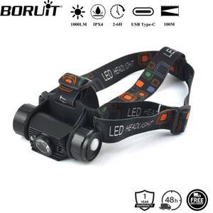 BORUiT 020 모션 센서 LED 헤드램프 1000LM 타입-C 충전식 헤드라이트 방수 캠핑 사냥 헤드 토치