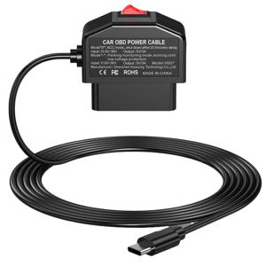 스위치 버튼이 있는 자동차 obd 전원 케이블 대시 카메라용 usb-c 포트 어댑터 24시간 감시/acc 모드