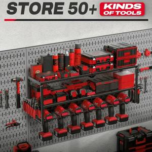 3단 7개 드릴 홀더 대형 전동 공구 정리대 벽걸이형 헤비듀티 공구 보관 배터리 선반 작업장 차고 정리대