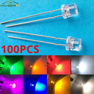 플랫 탑 LED 광각 울트라 브라이트 전구, F5 5mm 라이트 램프 다이오드, 흰색, 빨간색, 노란색, 파란색, 녹색, 100 개, 5mm