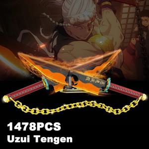 1478PCS 악마 슬레이어 Uzui Tengen 검 애니메이션 닌자 빌딩 블록 칼 무기 장난감 Katana 모델 어린이를위한 벽돌 선물 조립